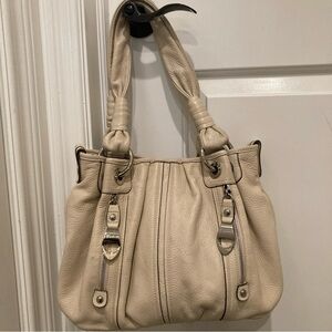 VTG B Makowsky Handbag Pebbled Leather Ivory Hobo Shoulder Bag 14x10”